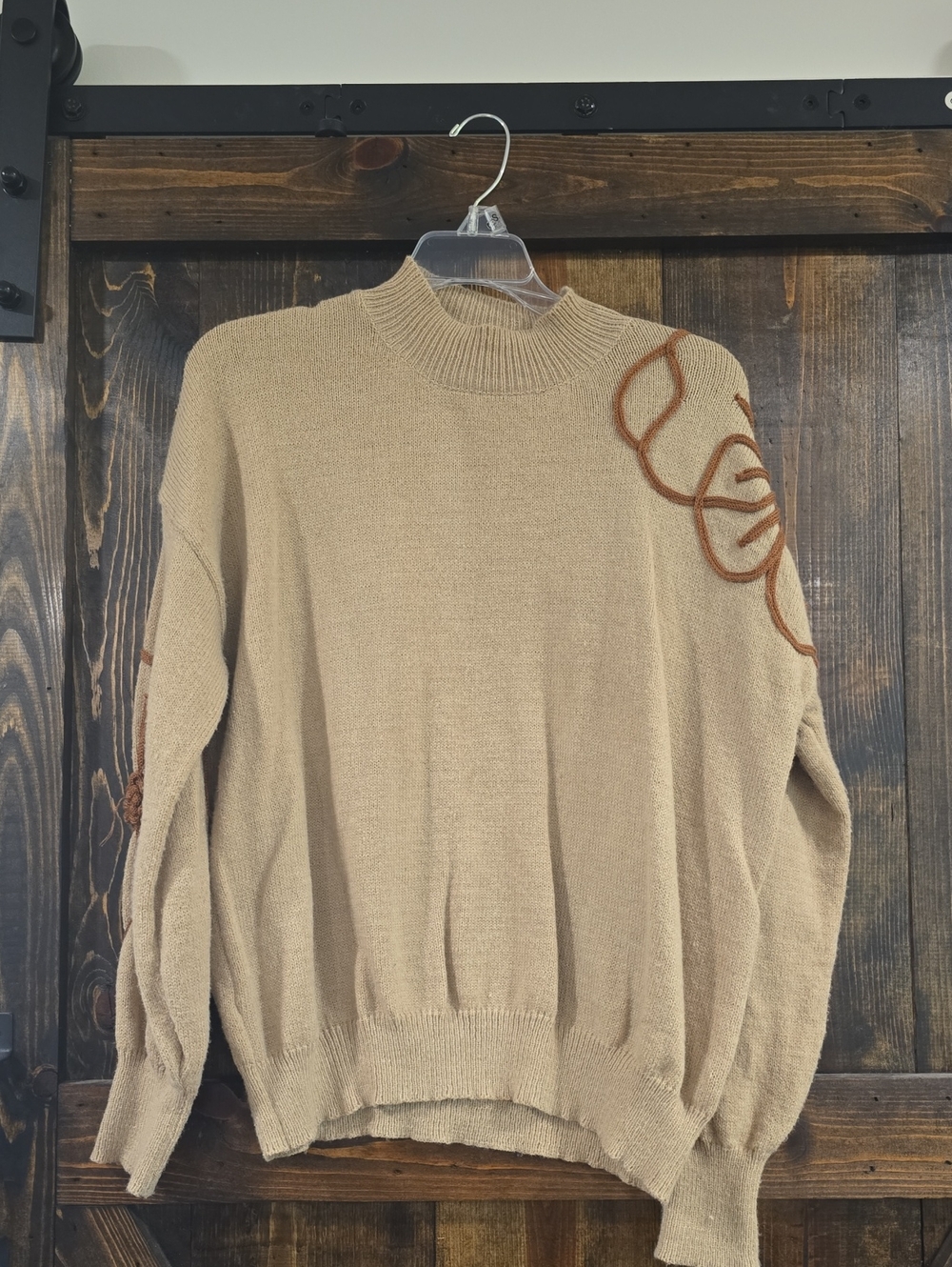 Women's Beige Knit Sweater with Accent Stitching